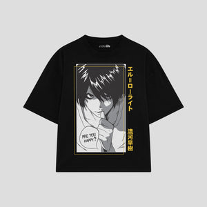 Playera streetwear premium de anime y gaming ExtraLife MX, corte boxy oversized drop shoulder heavyweight en color Deep Black y Off-White, moda urbana mexicana de culto.