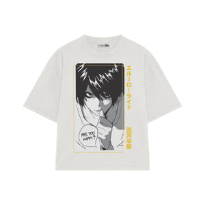 Playera streetwear premium de anime y gaming ExtraLife MX, corte boxy oversized drop shoulder heavyweight en color Deep Black y Off-White, moda urbana mexicana de culto.