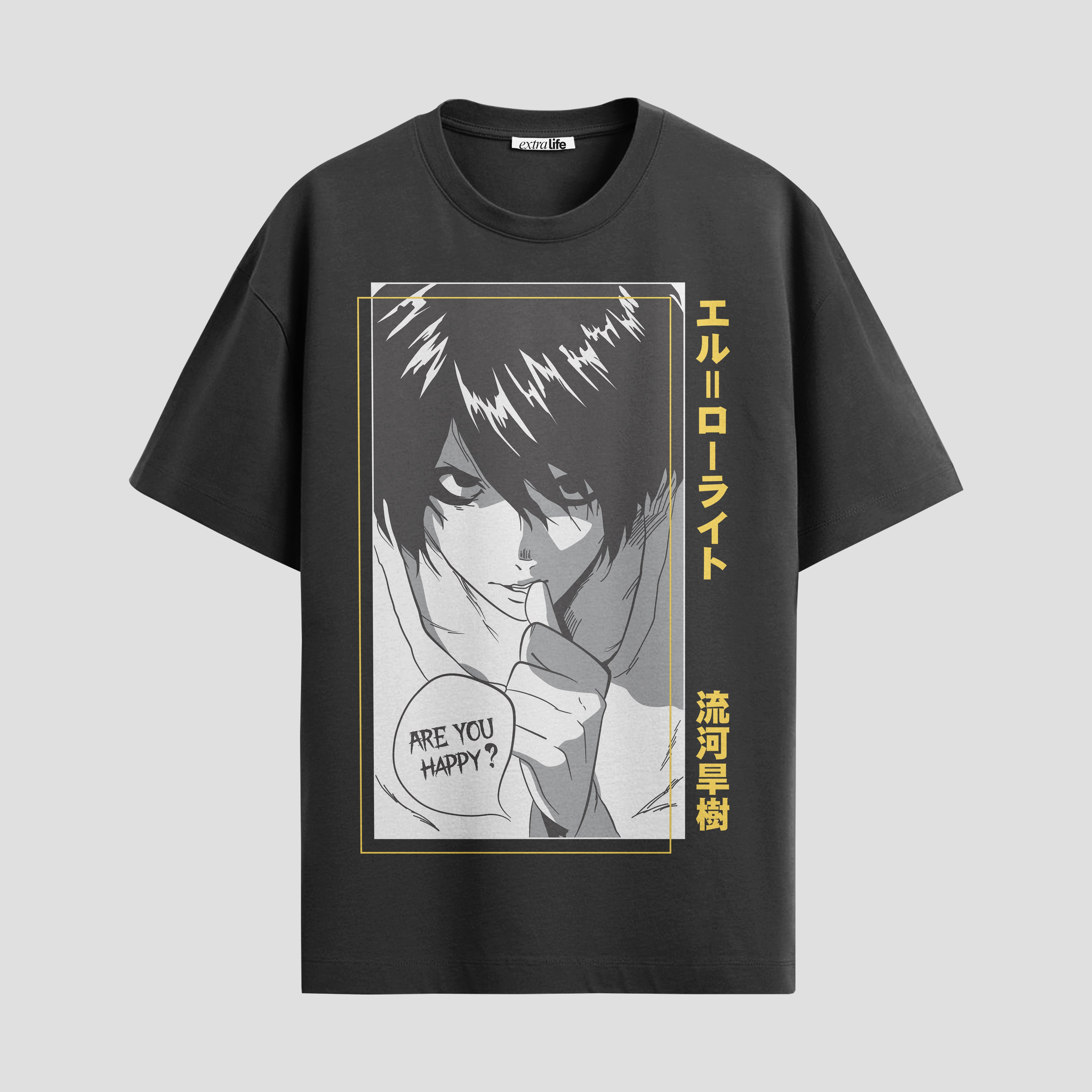 Playera urbana de anime y gaming ExtraLife MX, corte Standard Fit unisex ligero y transpirable en color Deep Black y Pure White, ropa de uso diario para gym y casual.