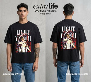 El Cuaderno del Juicio | Death Note Light Yagami #00934 - Playera Oversized Premium | Deep Black - Foto en modelo