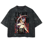 Playera streetwear premium de anime y gaming ExtraLife MX, corte boxy deluxe mineral wash heavyweight en color Acid Wash, moda urbana mexicana de culto.