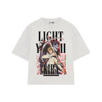Playera streetwear premium de anime y gaming ExtraLife MX, corte boxy oversized drop shoulder heavyweight en color Deep Black y Off-White, moda urbana mexicana de culto.