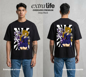 El Cuaderno del Juicio | Death Note Misa Amane #00938 - Playera Oversized Premium | Deep Black - Foto en modelo