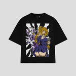 Playera streetwear premium de anime y gaming ExtraLife MX, corte boxy oversized drop shoulder heavyweight en color Deep Black y Off-White, moda urbana mexicana de culto.