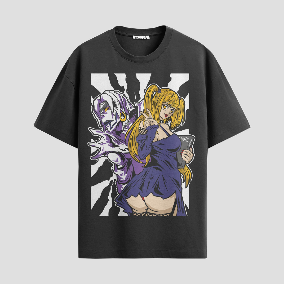 Playera urbana de anime y gaming ExtraLife MX, corte Classic Premium unisex ligero y transpirable en color Deep Black y Pure White, ropa de uso diario para gym y casual.