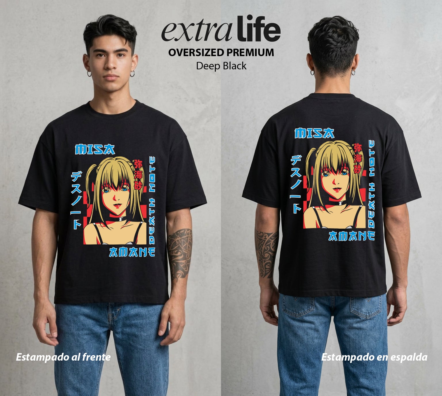 El Cuaderno del Juicio | Death Note Misa Amane #00939 - Playera Oversized Premium | Deep Black - Foto en modelo