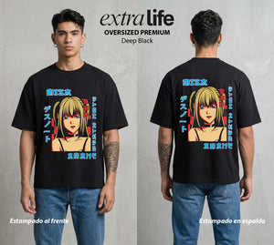 El Cuaderno del Juicio | Death Note Misa Amane #00939 - Playera Oversized Premium | Deep Black - Foto en modelo