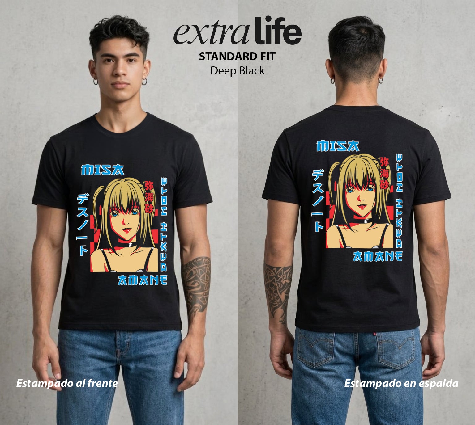 El Cuaderno del Juicio | Death Note Misa Amane #00939 - Playera Standard Fit | Deep Black - Foto en modelo