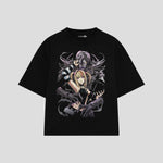 Playera streetwear premium de anime y gaming ExtraLife MX, corte boxy oversized drop shoulder heavyweight en color Deep Black y Off-White, moda urbana mexicana de culto.