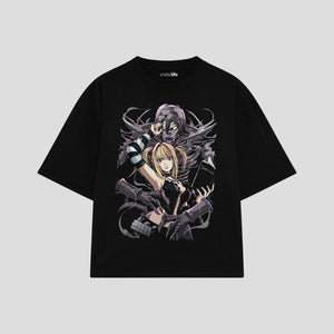 Playera streetwear premium de anime y gaming ExtraLife MX, corte boxy oversized drop shoulder heavyweight en color Deep Black y Off-White, moda urbana mexicana de culto.