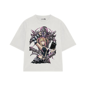 Playera streetwear premium de anime y gaming ExtraLife MX, corte boxy oversized drop shoulder heavyweight en color Deep Black y Off-White, moda urbana mexicana de culto.