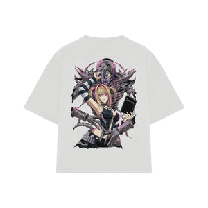 Playera streetwear premium de anime y gaming ExtraLife MX, corte boxy oversized drop shoulder heavyweight en color Deep Black y Off-White, moda urbana mexicana de culto.