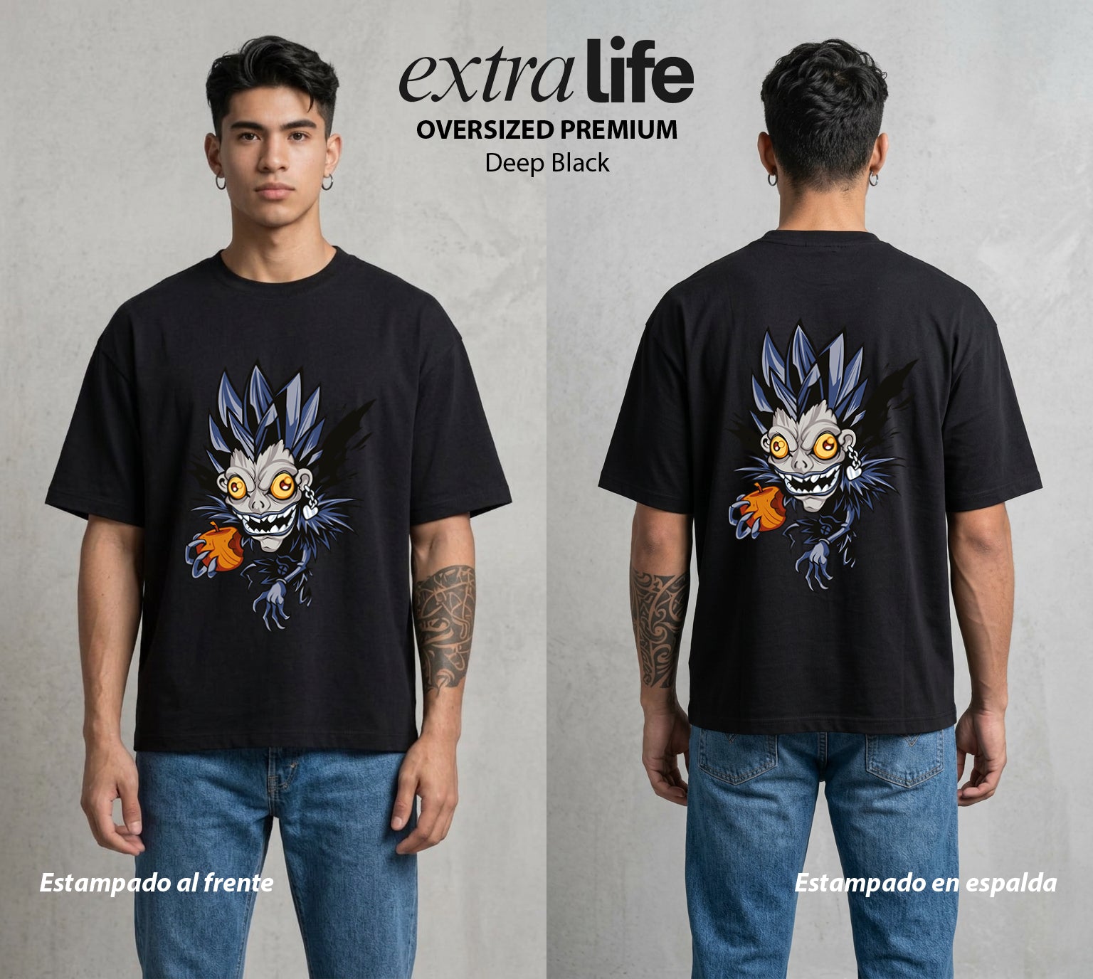 El Cuaderno del Juicio | El Shinigami Curioso #00942 - Playera Oversized Premium | Deep Black - Foto en modelo