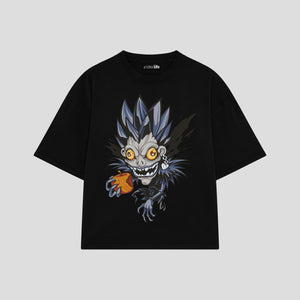 Playera streetwear premium de anime y gaming ExtraLife MX, corte boxy oversized drop shoulder heavyweight en color Deep Black y Off-White, moda urbana mexicana de culto.