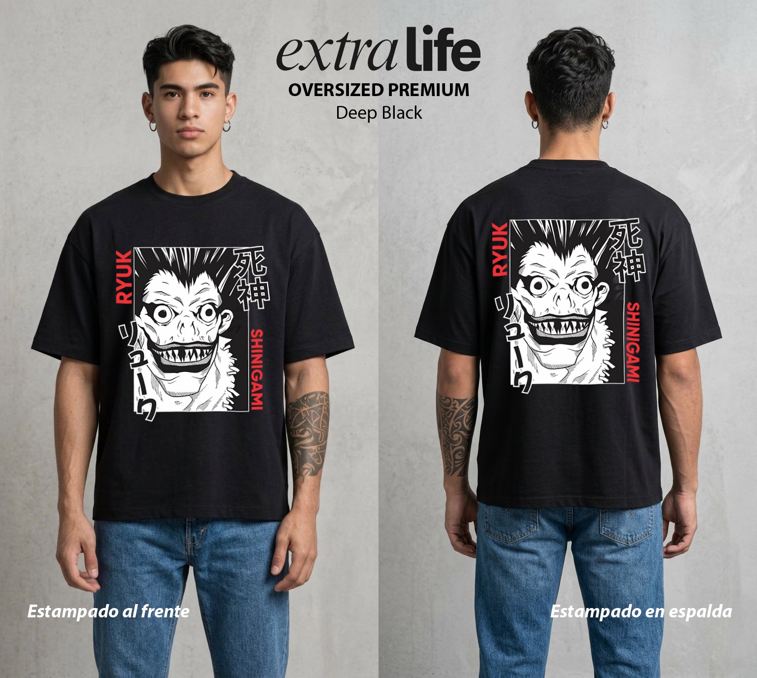 El Cuaderno del Juicio | La Manzana del Caos #00943 - Playera Oversized Premium | Deep Black - Foto en modelo