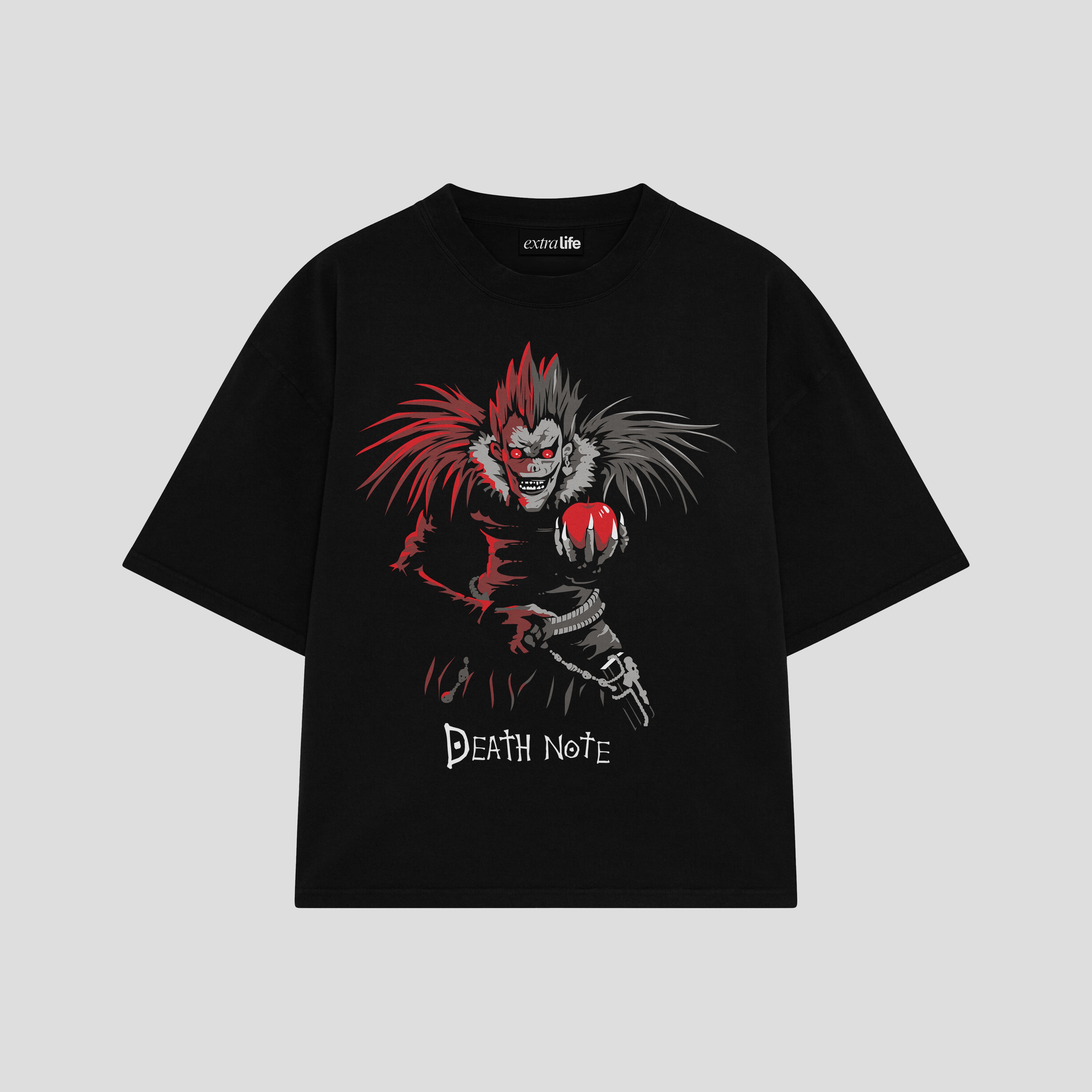 Playera streetwear premium de anime y gaming ExtraLife MX, corte boxy oversized drop shoulder heavyweight en color Deep Black y Off-White, moda urbana mexicana de culto.