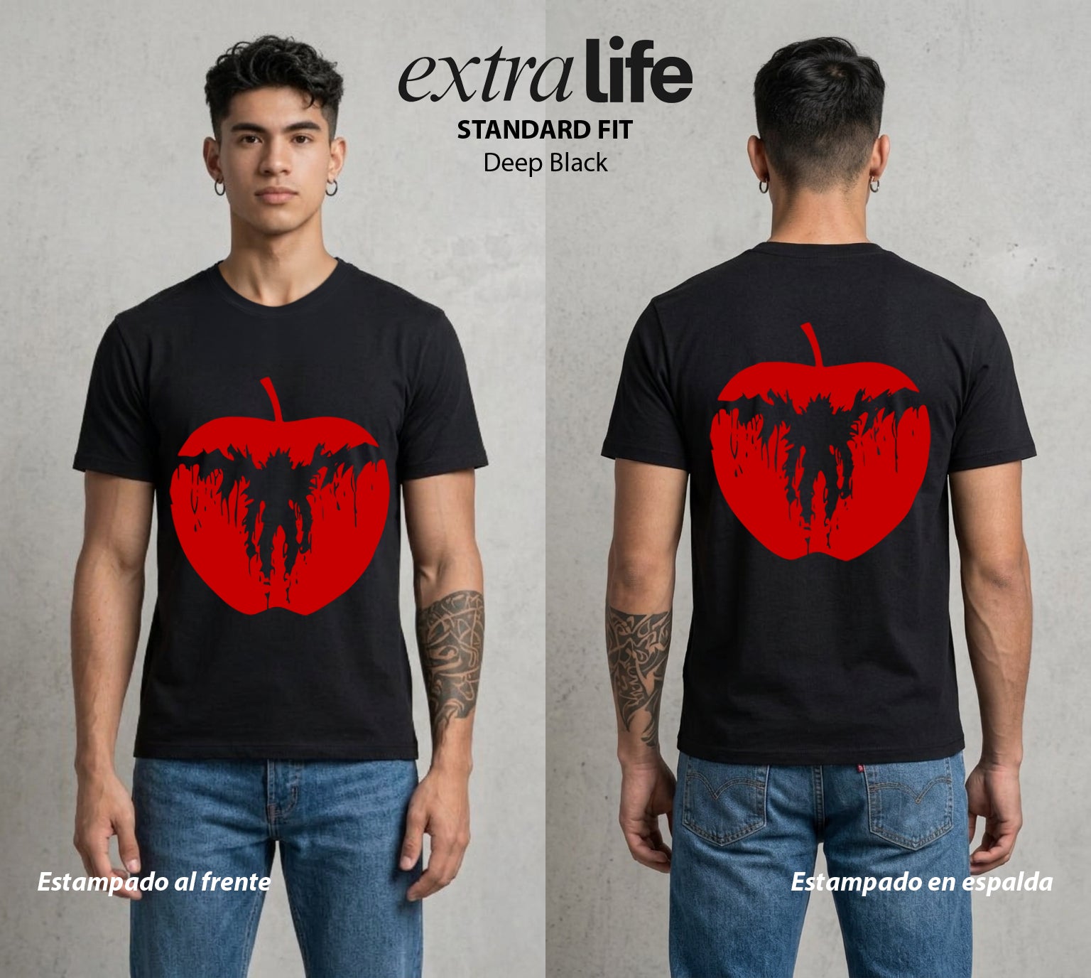 El Cuaderno del Juicio | El Shinigami Curioso #00945 - Playera Standard Fit | Deep Black - Foto en modelo
