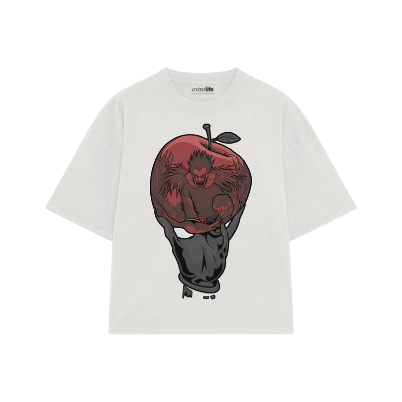 Playera streetwear premium de anime y gaming ExtraLife MX, corte boxy oversized drop shoulder heavyweight en color Deep Black y Off-White, moda urbana mexicana de culto.