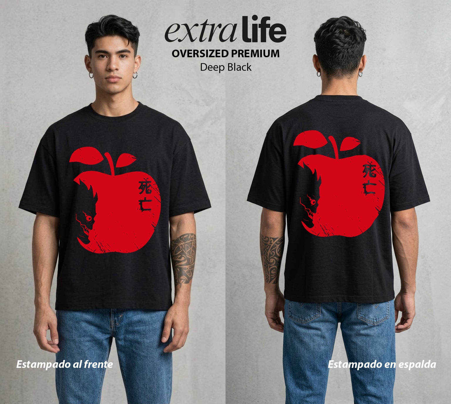 El Cuaderno del Juicio | El Shinigami del Otro Mundo #00947 - Playera Oversized Premium | Deep Black - Foto en modelo