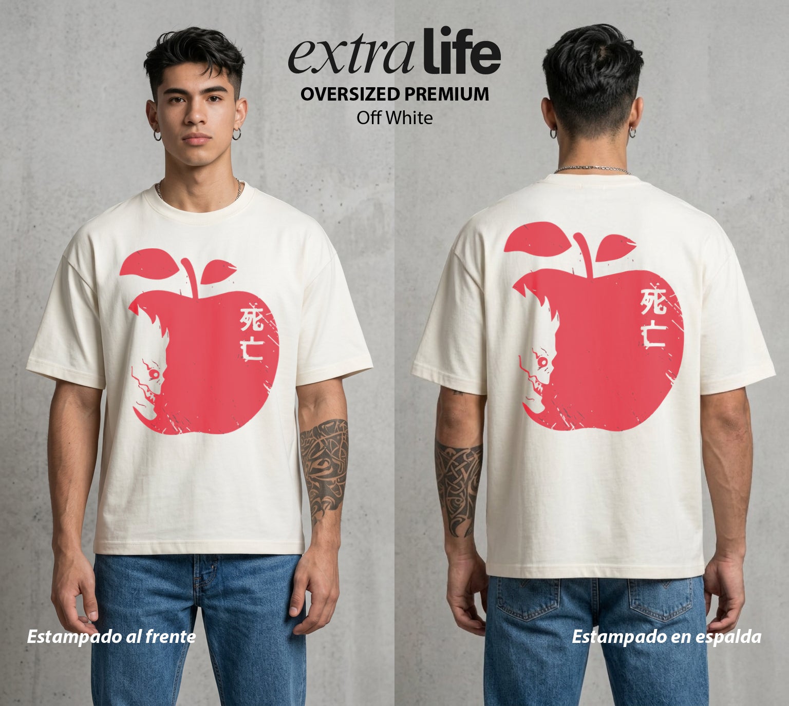 El Cuaderno del Juicio | El Shinigami del Otro Mundo #00947 - Playera Oversized Premium | Off White - Foto en modelo