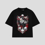 Playera streetwear premium de anime y gaming ExtraLife MX, corte boxy oversized drop shoulder heavyweight en color Deep Black y Off-White, moda urbana mexicana de culto.