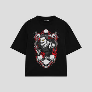 Playera streetwear premium de anime y gaming ExtraLife MX, corte boxy oversized drop shoulder heavyweight en color Deep Black y Off-White, moda urbana mexicana de culto.