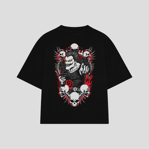 Playera streetwear premium de anime y gaming ExtraLife MX, corte boxy oversized drop shoulder heavyweight en color Deep Black y Off-White, moda urbana mexicana de culto.