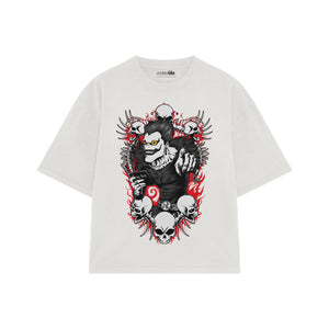 Playera streetwear premium de anime y gaming ExtraLife MX, corte boxy oversized drop shoulder heavyweight en color Deep Black y Off-White, moda urbana mexicana de culto.