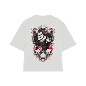 Playera streetwear premium de anime y gaming ExtraLife MX, corte boxy oversized drop shoulder heavyweight en color Deep Black y Off-White, moda urbana mexicana de culto.