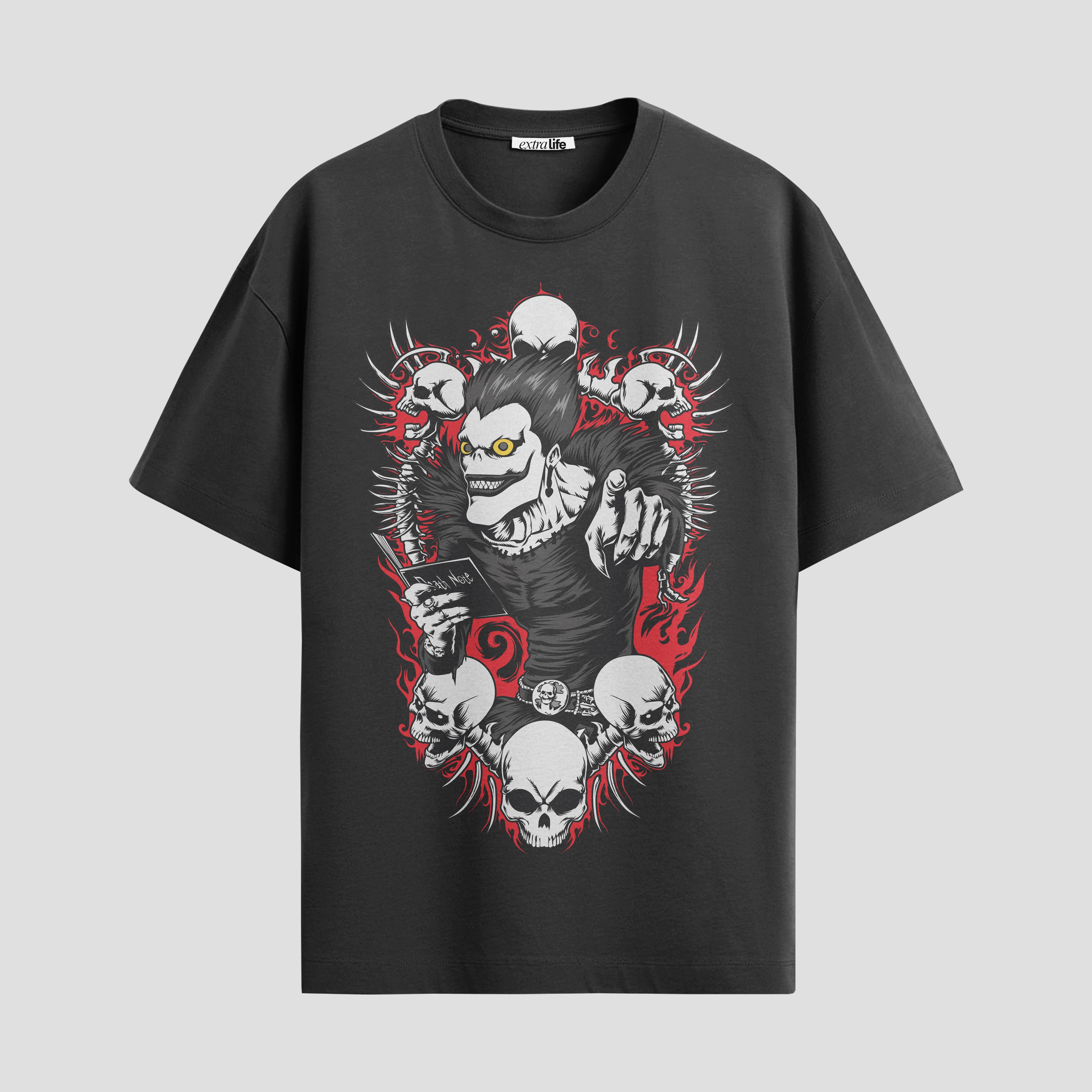 Playera urbana de anime y gaming ExtraLife MX, corte Standard Fit unisex ligero y transpirable en color Deep Black y Pure White, ropa de uso diario para gym y casual.