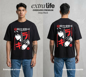 El Cuaderno del Juicio | Death Note #00950 - Playera Oversized Premium | Deep Black - Foto en modelo