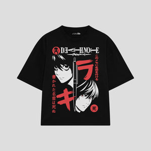 Playera streetwear premium de anime y gaming ExtraLife MX, corte boxy oversized drop shoulder heavyweight en color Deep Black y Off-White, moda urbana mexicana de culto.