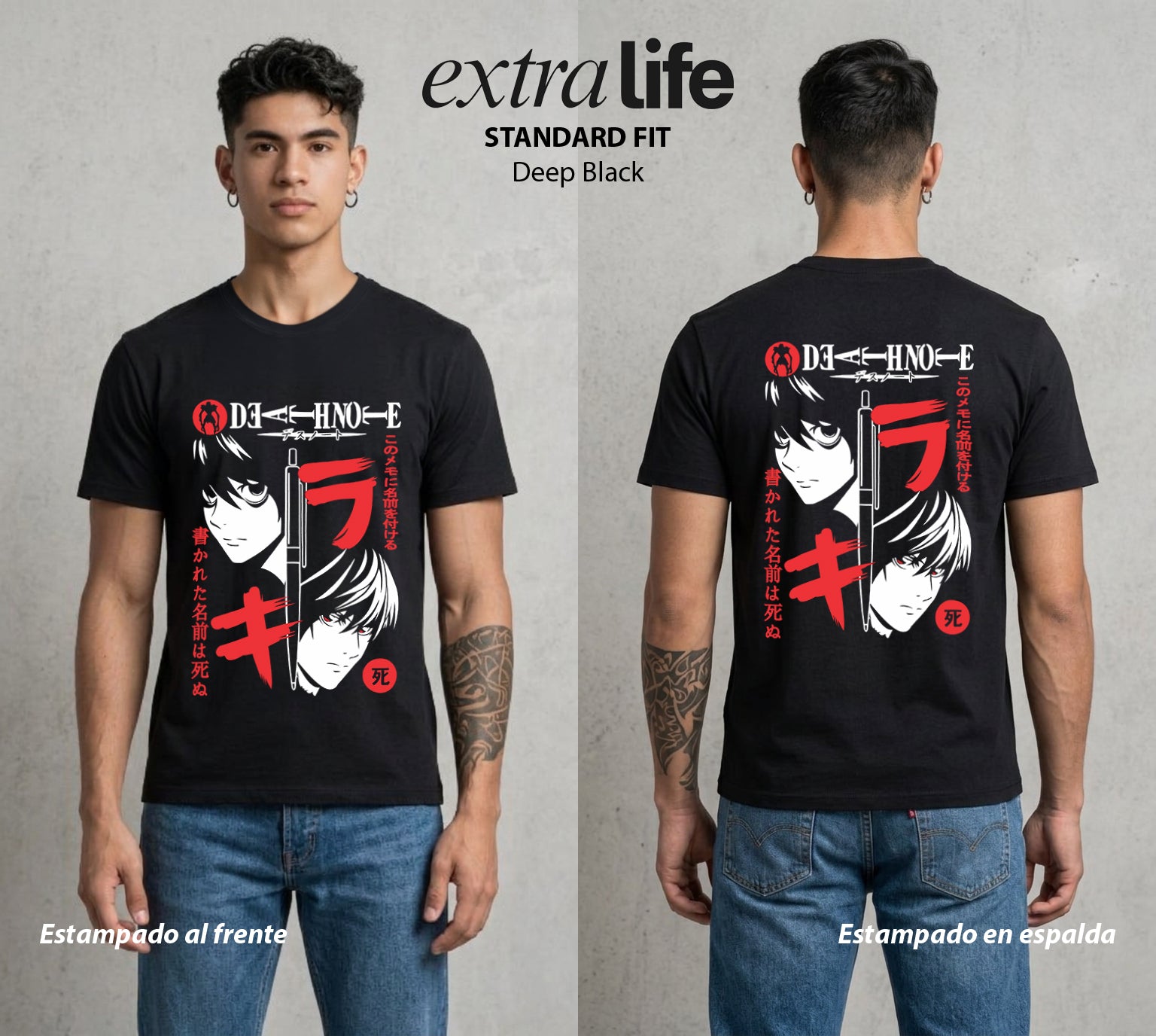 El Cuaderno del Juicio | Death Note #00950 - Playera Standard Fit | Deep Black - Foto en modelo