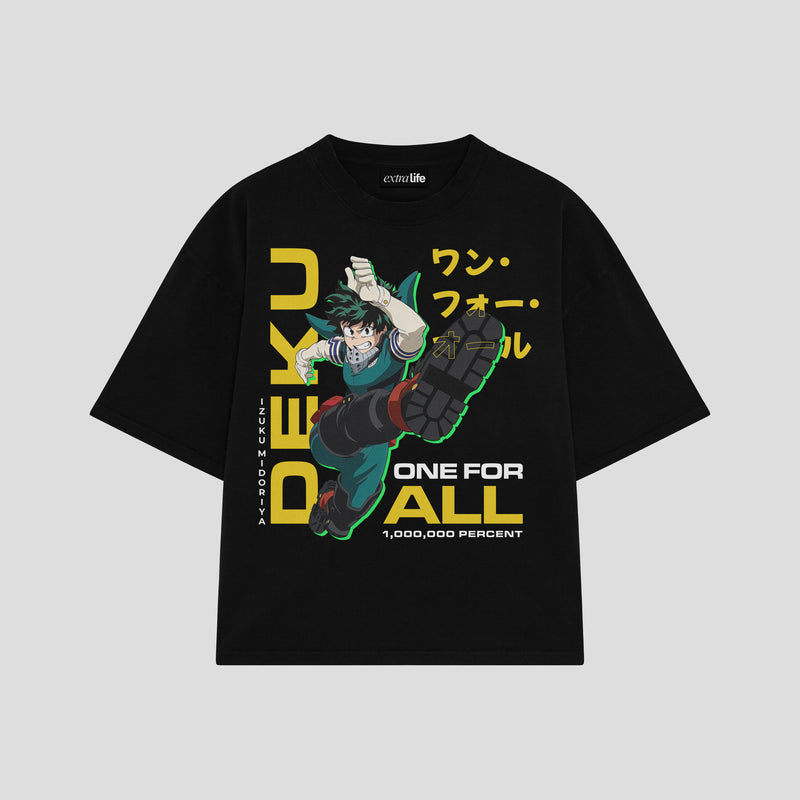 Playera streetwear premium de anime y gaming ExtraLife MX, corte boxy oversized drop shoulder heavyweight en color Deep Black y Off-White, moda urbana mexicana de culto.