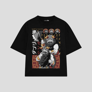 Playera streetwear premium de anime y gaming ExtraLife MX, corte boxy oversized drop shoulder heavyweight en color Deep Black y Off-White, moda urbana mexicana de culto.