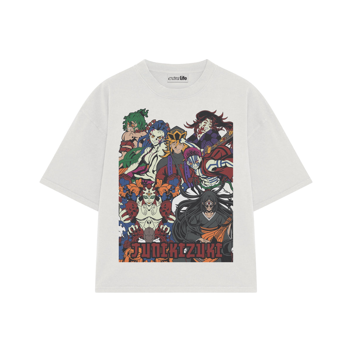 Playera streetwear premium de anime y gaming ExtraLife MX, corte oversized drop shoulder ligero y fresco en color Deep Black y Off-White, moda urbana mexicana de culto.