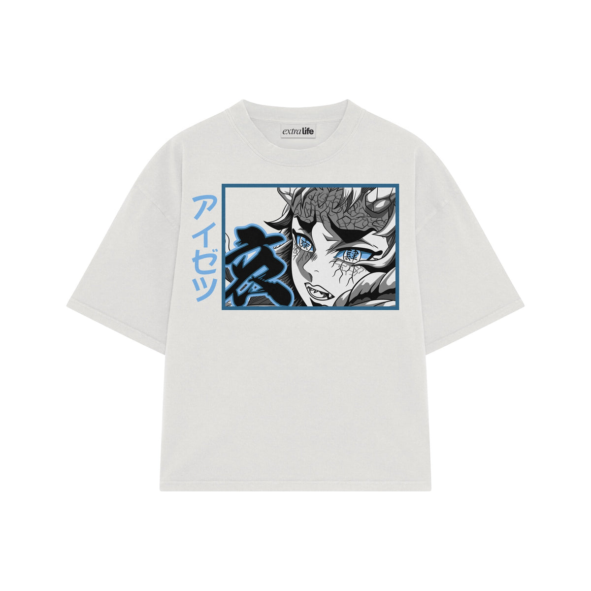 Playera streetwear premium de anime y gaming ExtraLife MX, corte oversized drop shoulder ligero y fresco en color Deep Black y Off-White, moda urbana mexicana de culto.