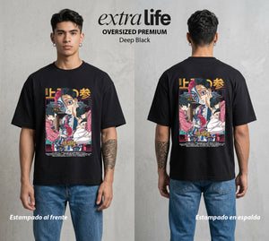 Cazadores de la Noche | El Demonio del Amanecer #00957 - Playera Oversized Premium | Deep Black - Foto en modelo