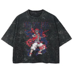 Playera streetwear premium de anime y gaming ExtraLife MX, corte boxy deluxe mineral wash heavyweight en color Acid Wash, moda urbana mexicana de culto.
