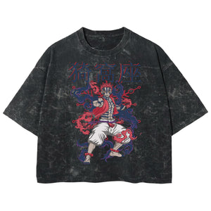 Playera streetwear premium de anime y gaming ExtraLife MX, corte boxy deluxe mineral wash heavyweight en color Acid Wash, moda urbana mexicana de culto.