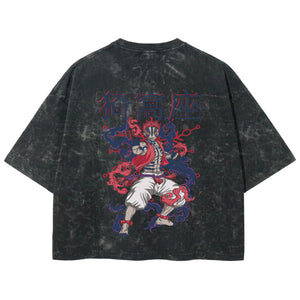 Playera streetwear premium de anime y gaming ExtraLife MX, corte boxy deluxe mineral wash heavyweight en color Acid Wash, moda urbana mexicana de culto.