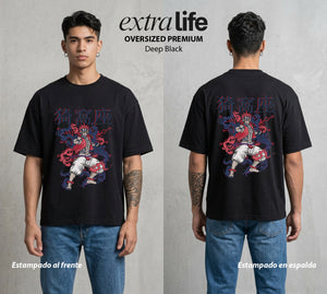 Cazadores de la Noche | El Puño del Demonio #00958 - Playera Oversized Premium | Deep Black - Foto en modelo