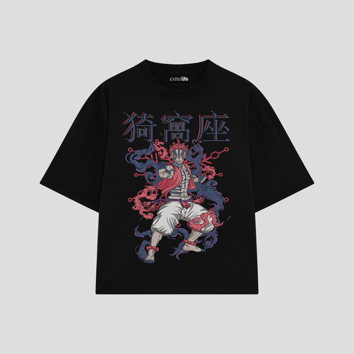 Playera streetwear premium de anime y gaming ExtraLife MX, corte oversized drop shoulder ligero y fresco en color Deep Black y Off-White, moda urbana mexicana de culto.