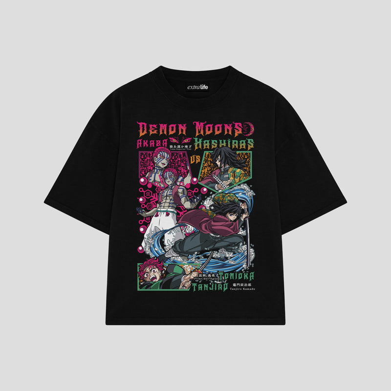 Playera streetwear premium de anime y gaming ExtraLife MX, corte boxy oversized drop shoulder heavyweight en color Deep Black y Off-White, moda urbana mexicana de culto.