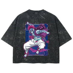 Playera streetwear premium de anime y gaming ExtraLife MX, corte boxy deluxe mineral wash heavyweight en color Acid Wash, moda urbana mexicana de culto.