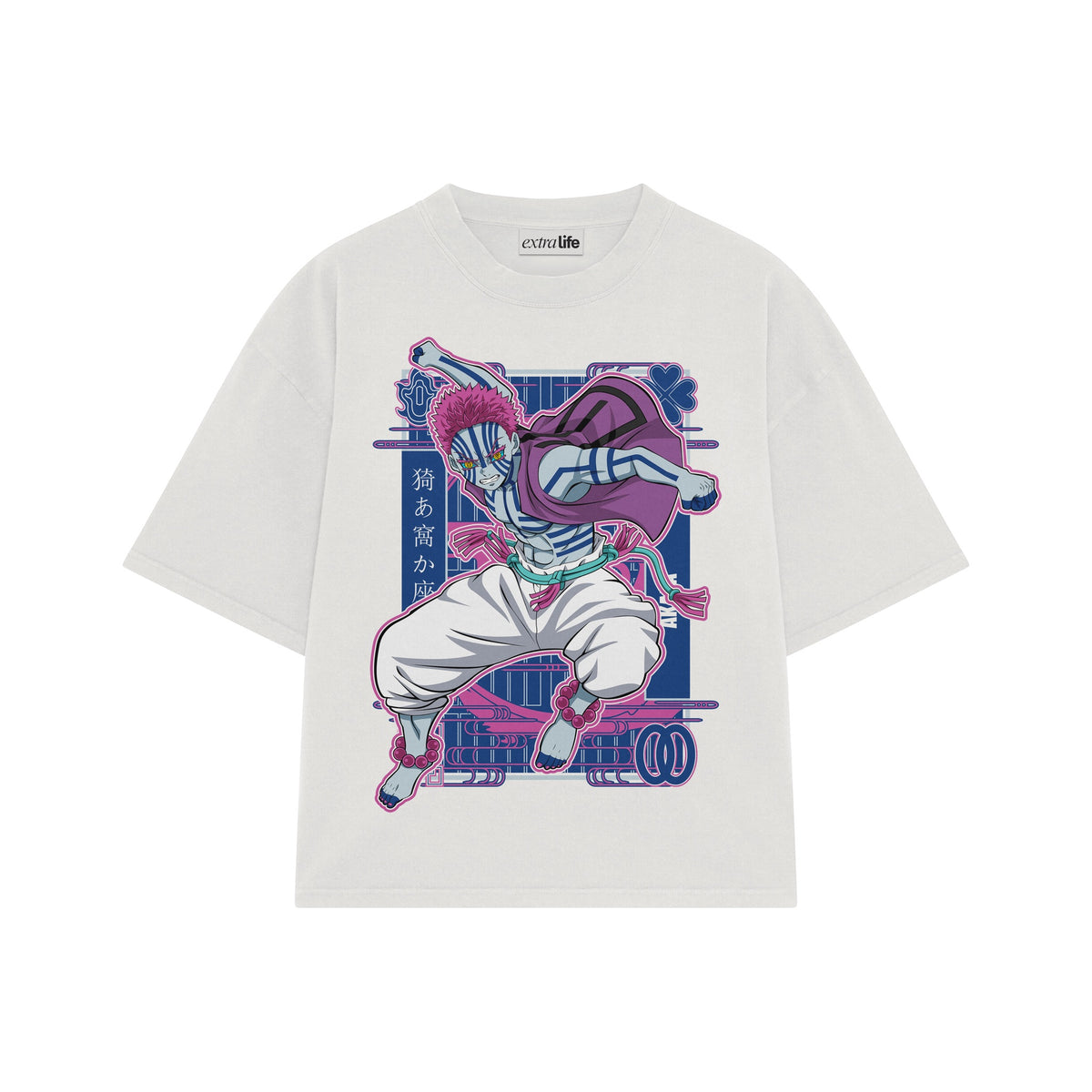 Playera streetwear premium de anime y gaming ExtraLife MX, corte oversized drop shoulder ligero y fresco en color Deep Black y Off-White, moda urbana mexicana de culto.