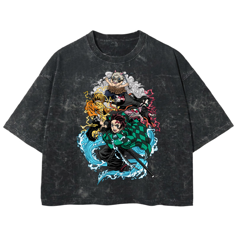 Playera streetwear premium de anime y gaming ExtraLife MX, corte boxy deluxe mineral wash heavyweight en color Acid Wash, moda urbana mexicana de culto.