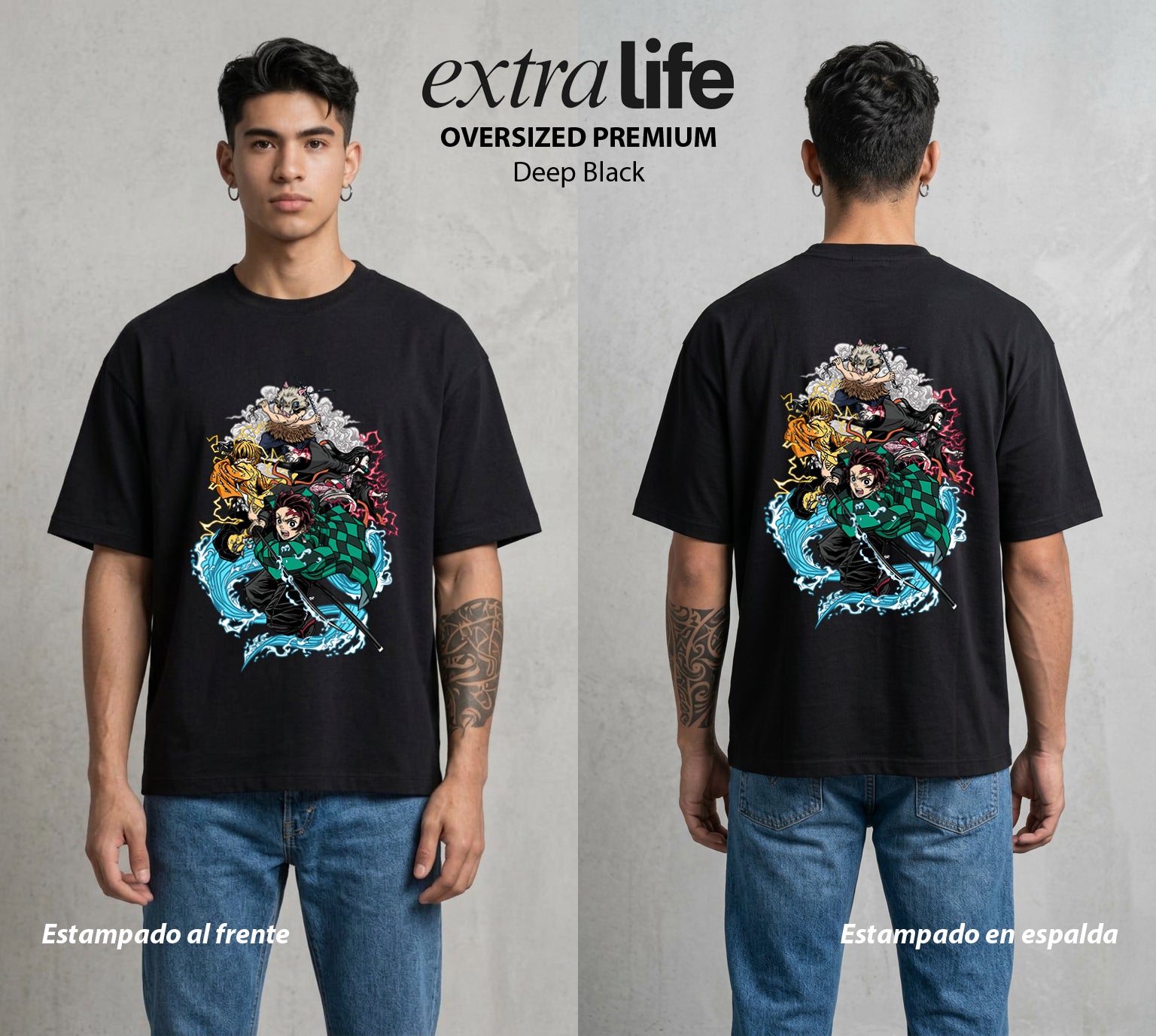 Cazadores de la Noche | Los Heroes del Futuro #00962 - Playera Oversized Premium | Deep Black - Foto en modelo