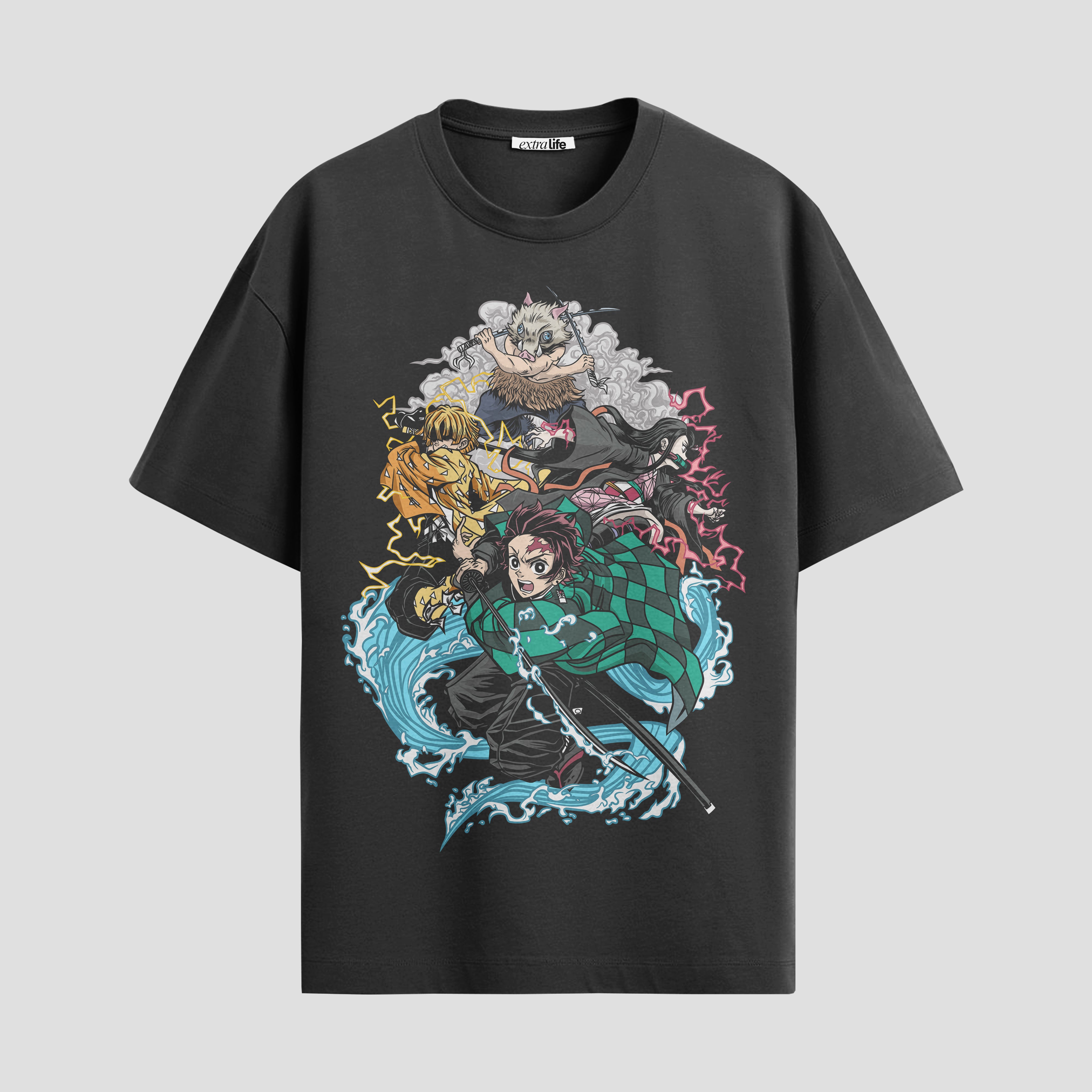 Playera urbana de anime y gaming ExtraLife MX, corte Standard Fit unisex ligero y transpirable en color Deep Black y Pure White, ropa de uso diario para gym y casual.