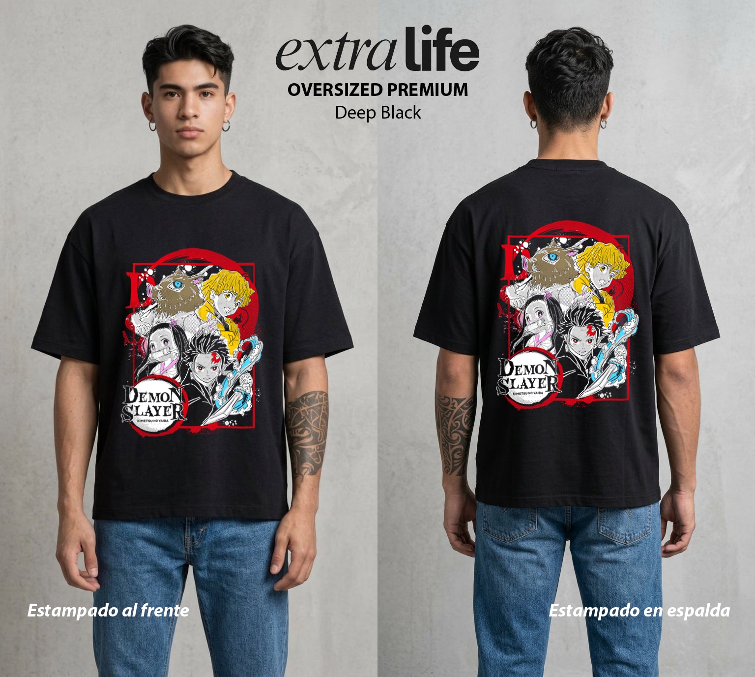 Cazadores de la Noche | Los Heroes del Futuro #00964 - Playera Oversized Premium | Deep Black - Foto en modelo